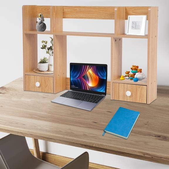 31.5*6.3*20.5in Modern Tabletop Rectangular Rubberwood Color Desktop Organizer for Bathroom
