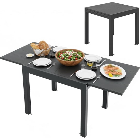 31.5"-63" Extendable Patio Dining Table, Aluminum Adjustable Outdoor Dining Table for 4-6 People, L-Shaped Brace Included for Fixation, Space-Saving Outside Table for Garden, Porch, Poolside