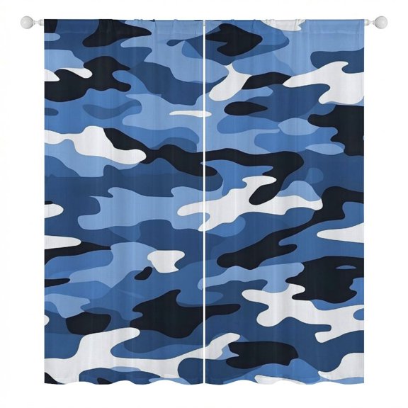 31.5×71.7in Gauze Curtain Heat Insulation, Sun - Proof, Water - Proof And Hanging Feel Good For The Vast Majority Of Windows Vector Camouflage Pattern Blue_2