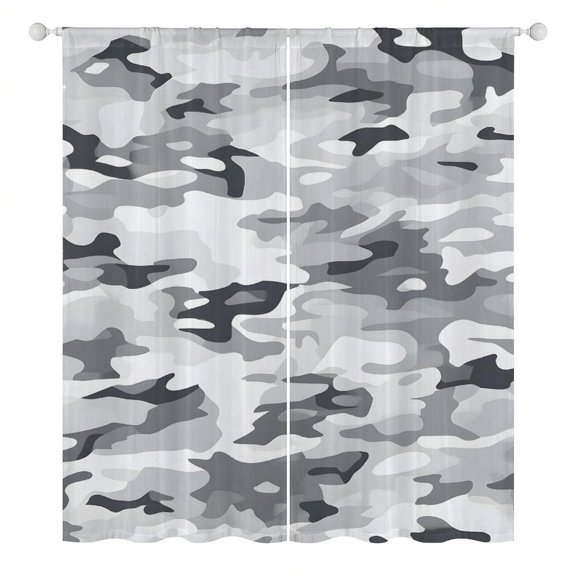 31.5×71.7in Gauze Curtain Heat Insulation, Sun - Proof, Water - Proof And Hanging Feel Good For The Vast Majority Of Windows Vector Camouflage Pattern Gray_3