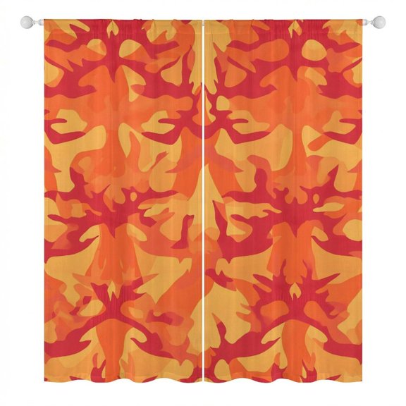 31.5×71.7in Gauze Curtain Heat Insulation, Sun - Proof, Water - Proof And Hanging Feel Good For The Vast Majority Of Windows Vector Camouflage Pattern Orange Red_2