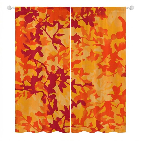 31.5×71.7in Gauze Curtain Heat Insulation, Sun - Proof, Water - Proof And Hanging Feel Good For The Vast Majority Of Windows Vector Camouflage Pattern Orange Red_3
