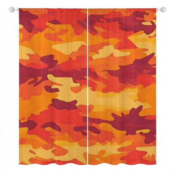 31.5×71.7in Gauze Curtain Heat Insulation, Sun - Proof, Water - Proof And Hanging Feel Good For The Vast Majority Of Windows Vector Camouflage Pattern Orange Red_4