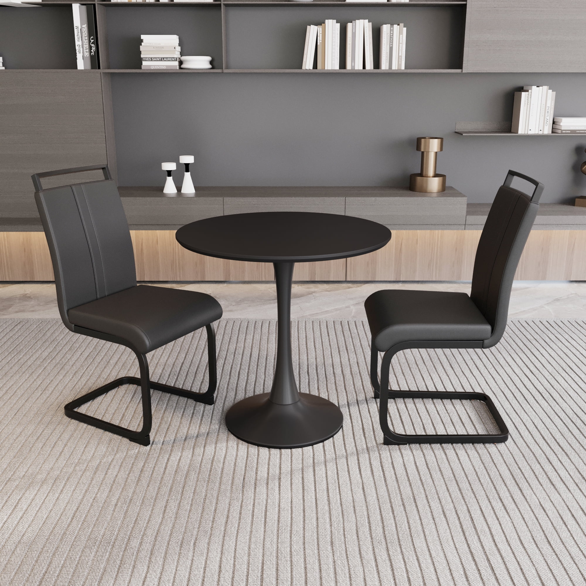 31.5" Black Round Dining Table Set for 2-4, Tulip Design, MDF Top ...