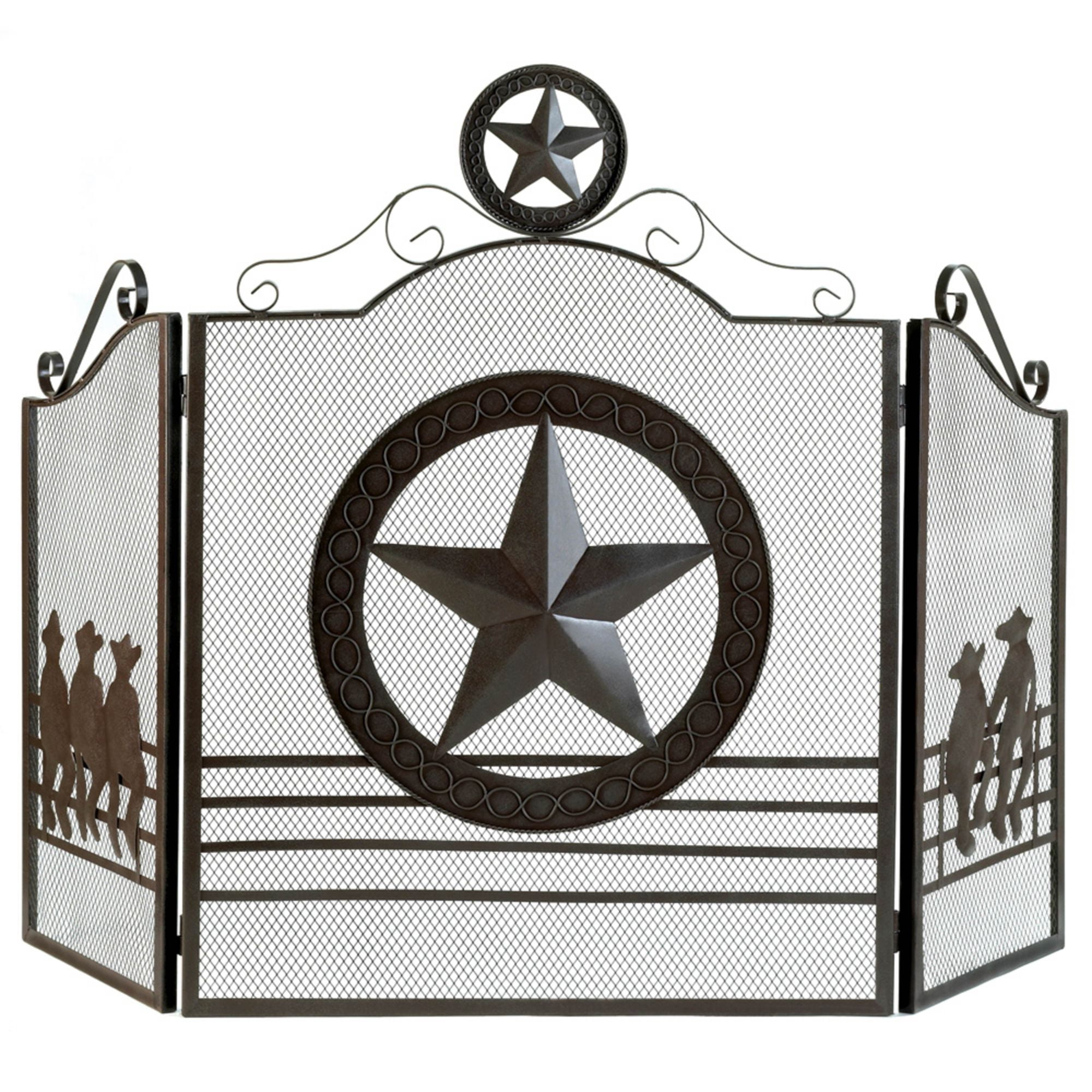 Rustic Brown Iron Mesh Lone Star Fireplace Screen