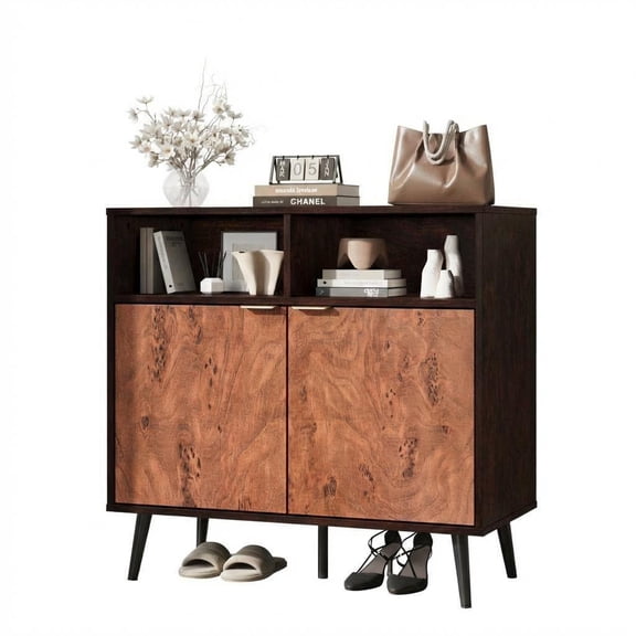 31.5" Buffet Sideboard – Door-Enclosed Storage Cabinet with Metal Handles, Robot Vacuum Friendly for Kitchen & Living Room (Walnut)
