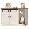 thumbnail image 1 of 31.5" Cat Litter Box Enclosure, Hidden Cabinet Furniture with Bell for Indoor Cat, Farmhouse Style, Rustic Brown and White, 1 of 8