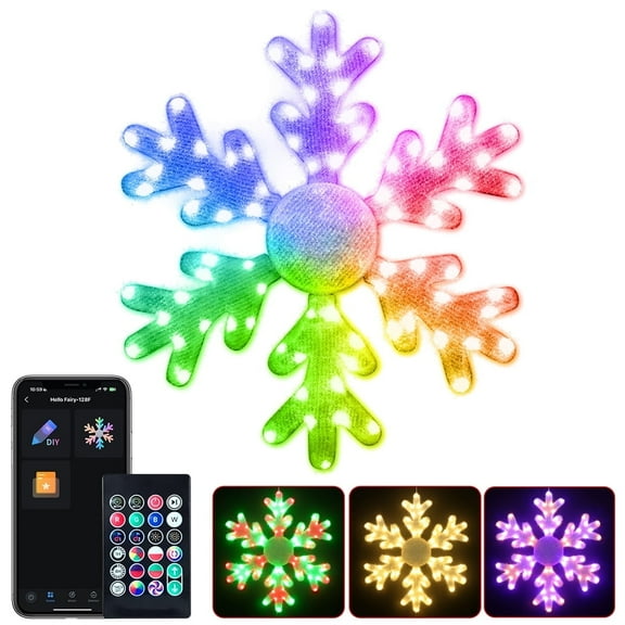 32" Christmas Giant Snowflake Smart Lights DIY Color Changing Music Sync Remote & App Control 78 LEDs Large Prelit Window Hanging Lights for Holiday Indoor Wall Door Window Porch Decor