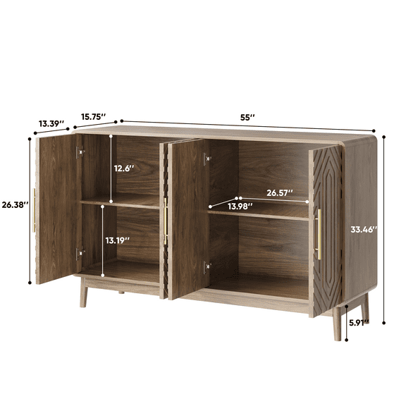 31.5" Cream Sideboard Buffet - Tempered Glass Door Storage Cabinet with Adjustable Shelves