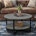 thumbnail image 1 of 31.5"D x 31.5''W x 18.3''H Round Coffee Table With 2-Tier Storage, Farmhouse Living Room Cocktail Table With Black Metal Leg,Patchwork Desktop Effect Easy Assembly(Antique Gray), 1 of 1
