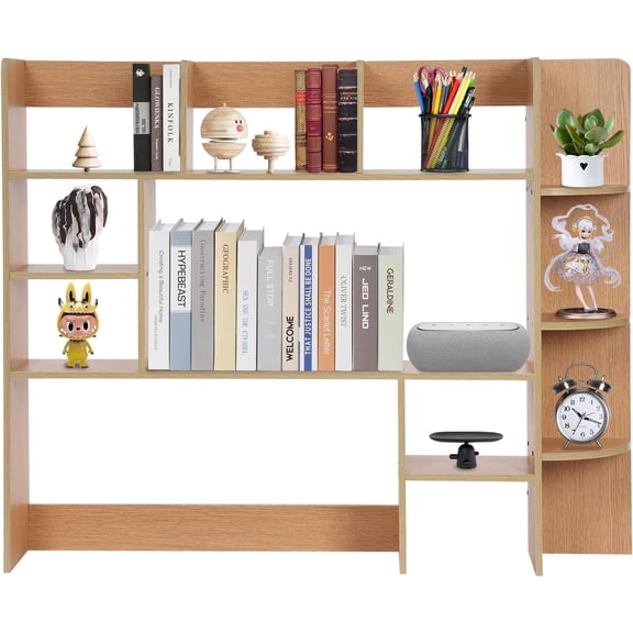 31.5" Desktop Bookshelf, Countertop Hutch with 12 Shelves for Computer Desk, Wood Desk Organizer Book Display Rack for Home Office Dorm, Dressing Tabletop
