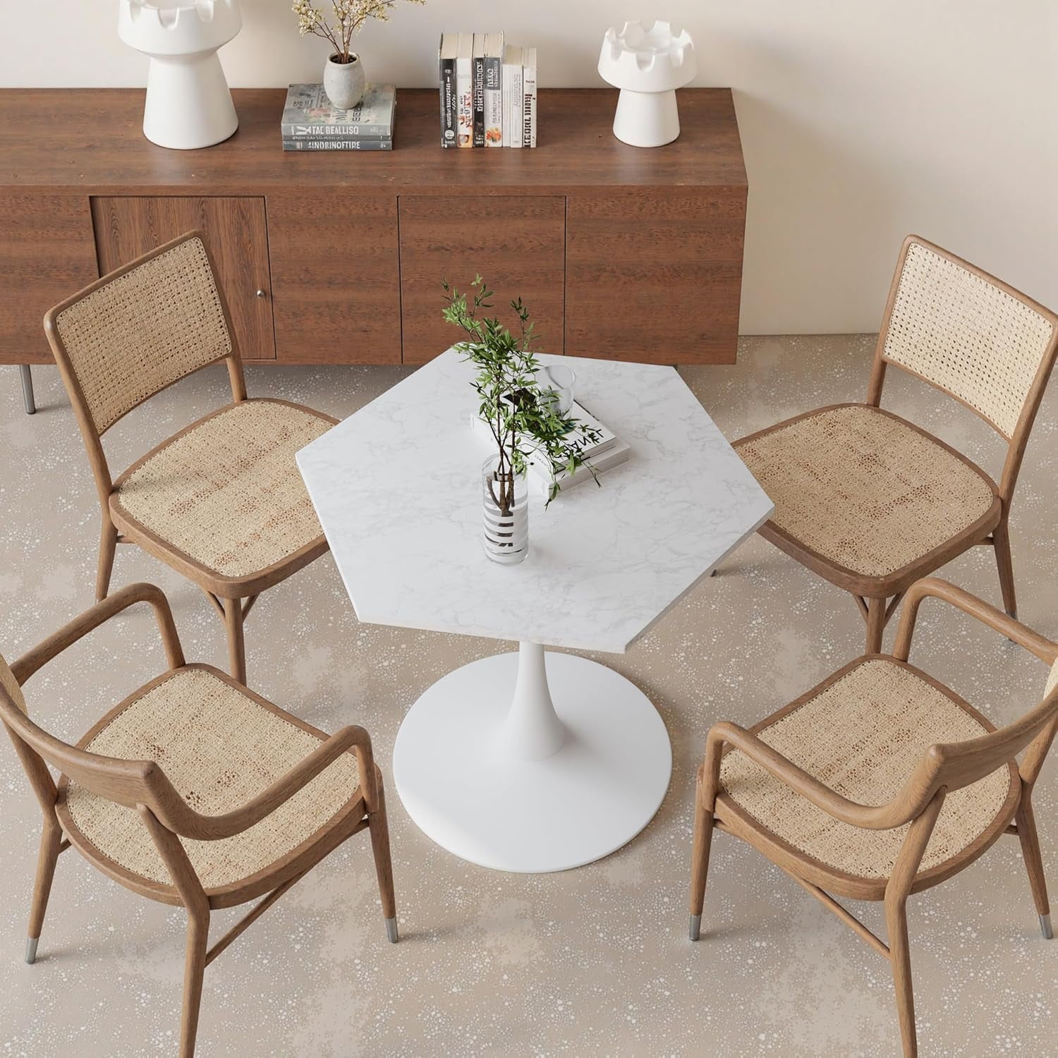 31.5" Dining Table with Marble Top, Modern Mid-Century Leisure TulipTable with Pedestal Base ...