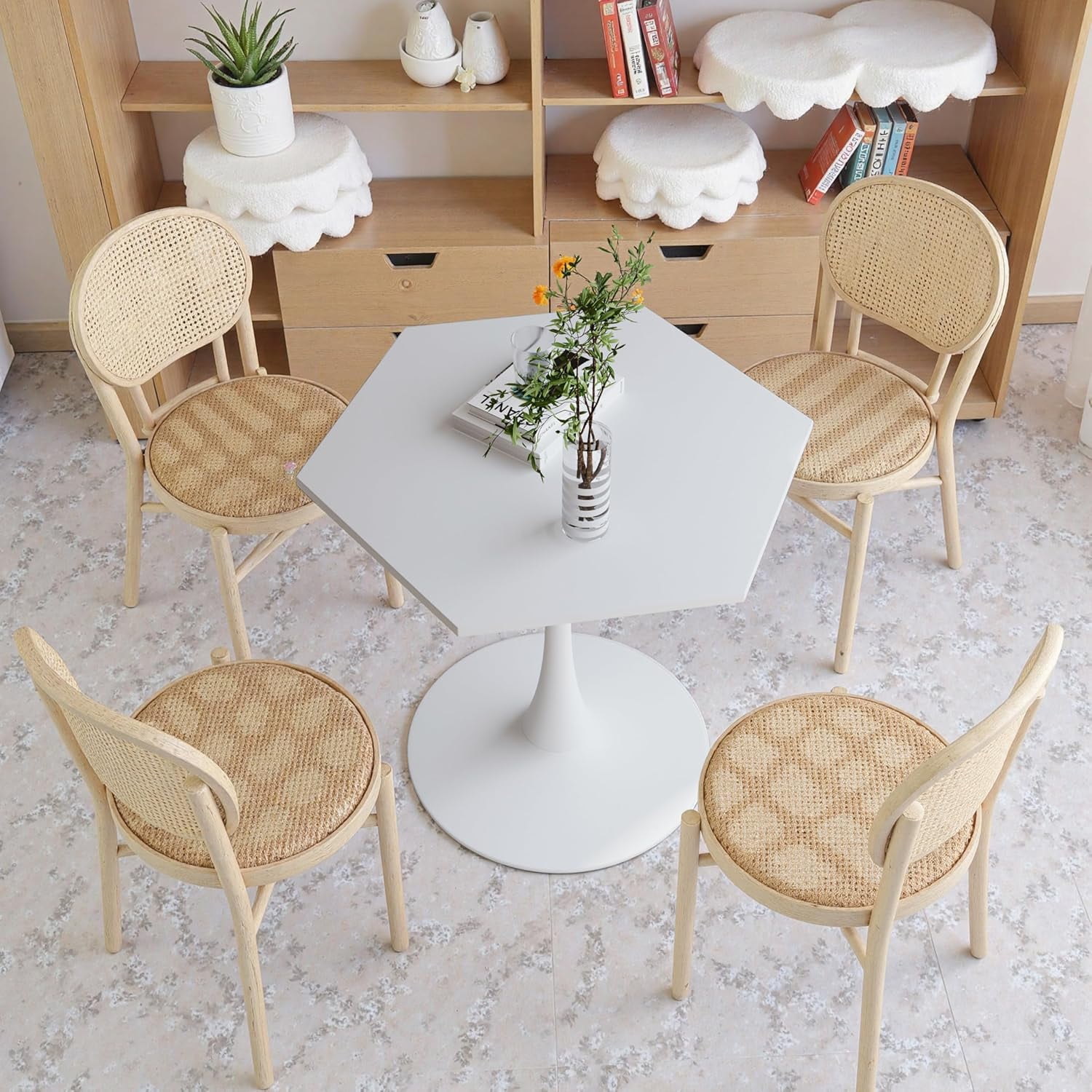 31.5" Dining Table with Marble Top, Modern Mid-Century Leisure TulipTable with Pedestal Base ...