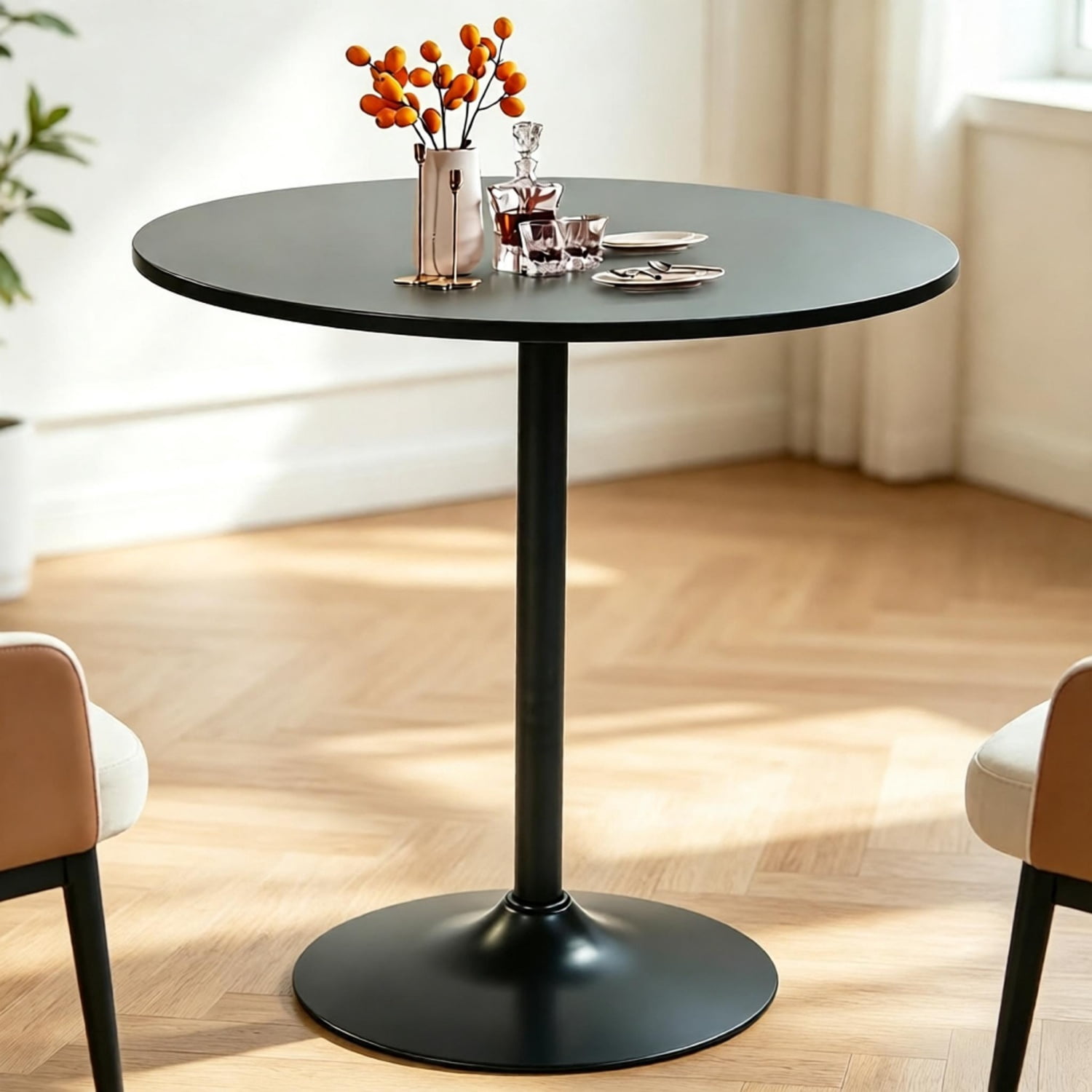 31.5" Dining Table for 2-4 with Enlarged Pedestal Base, Round Bar Table Top, Kitchen Table for Kitchen Living Room Cafe Small Spaces, Black