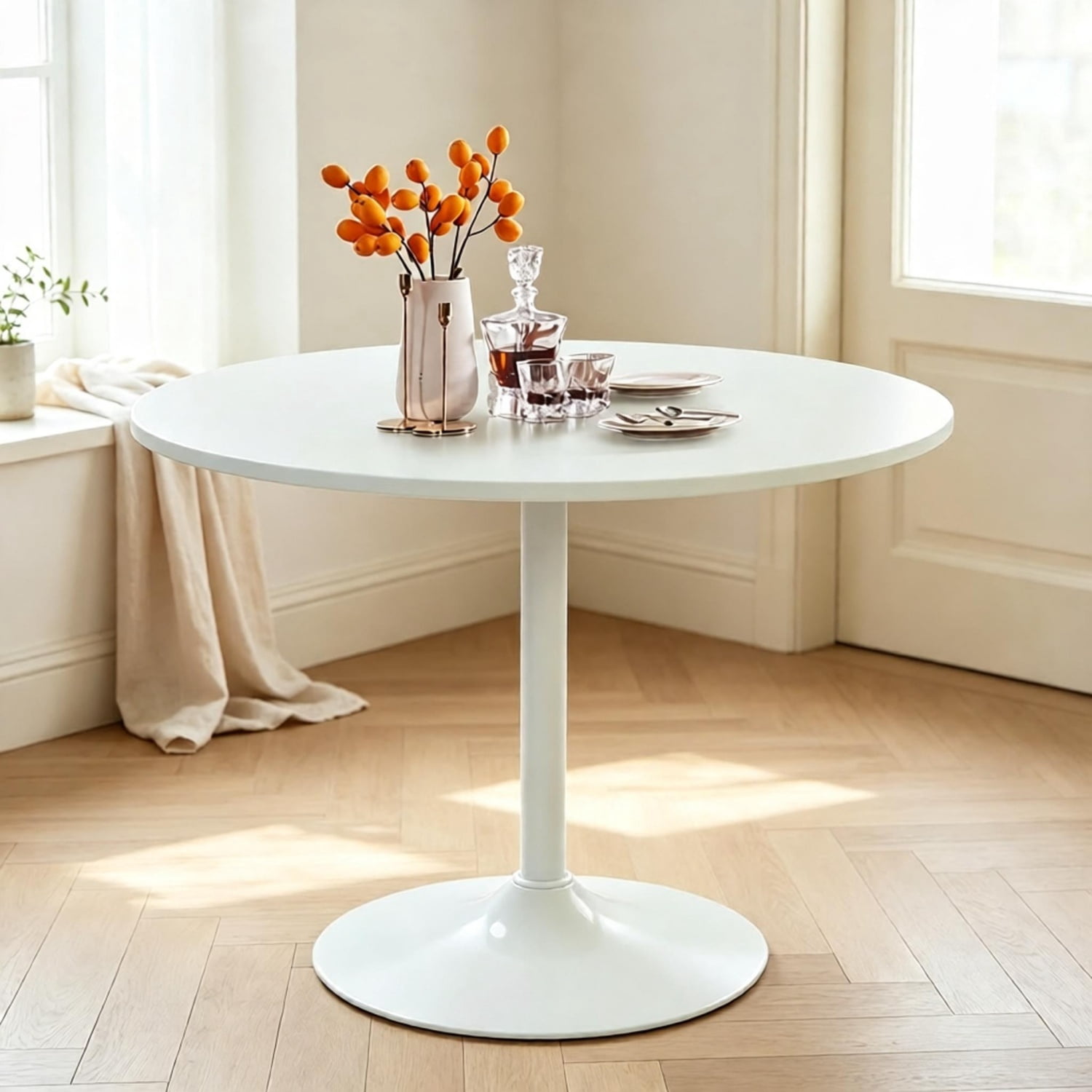 31.5" Dining Table for 2-4 with Enlarged Pedestal Base, Round Bar Table Top, Kitchen Table for Kitchen Living Room Cafe Small Spaces, White