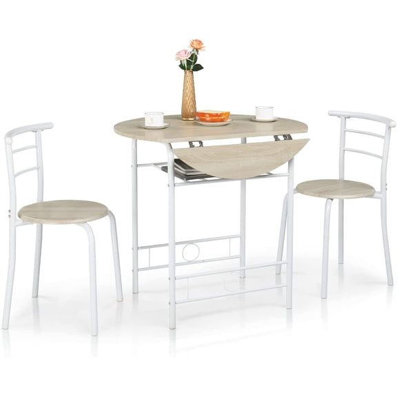 31.5" Drop Leaf Dining Table Set for 2, 3 Pieces Dining Table with Chair for Small Space, Small Kitchen Extendable Folding Dining Table for Dining RoomHome, Apartment, Saving Places, White Oak