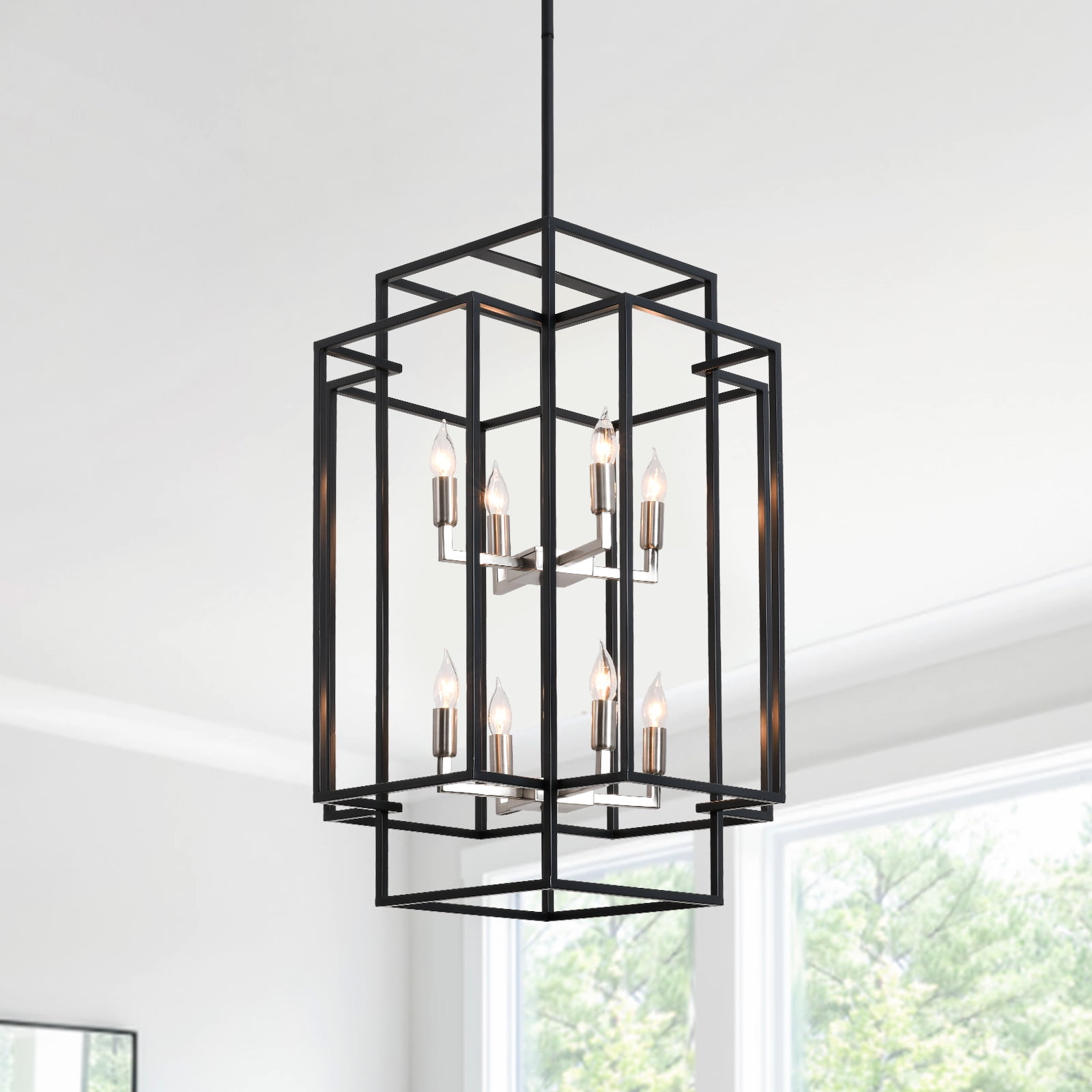 31.5"Farmhouse Chandelier for Staircase,Entryway,8-Light Lantern Pendant Light Fixture for High Ceilings,Modern Foyer Lighting Fixtures