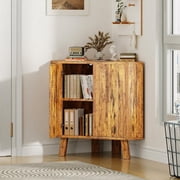 31.5" Farmhouse Corner Cabinet with Fluted Doors & Adjustable Shelf   3-Tier Triangle Storage Side Table for Kitchen, Living Room, Bedroom, Bathroom