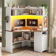 thumbnail image 1 of 31.5" Farmhouse Corner Office Desk with 3 Drawers and Storage Shelves, Triangular Corner Computer Desk with LED Lights for Small Space, Home Office Desk, 1 of 7