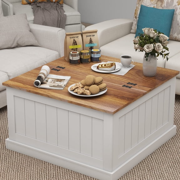 31.5" Farmhouse Square Center Table | Hinged Lift Top for Storing Living Essentials | E1 MDF with UV Coating | Easy Assembly in 60 Mins