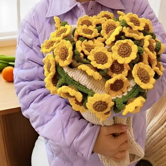 31.5" Flower Bouquet Blanket, Handmade DIY Crochet Flowers Blanket, Knitted Throw Blankets for Mother's Day Birthday Wedding Valentine’s Day (Sunflower)