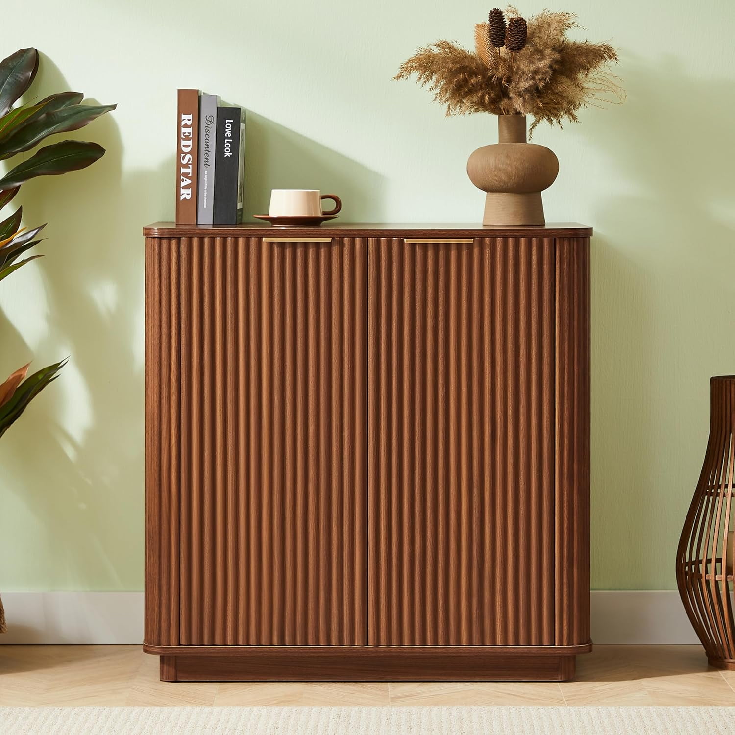 31.5" Fluted Buffet Sideboard Cabinet with Storage, Wooden 2-Door ...