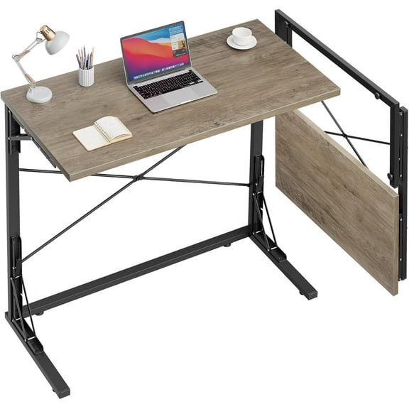 31.5" Folding Desk, Foldable TV Tray Table for Eating on Couch, Extra Large TV Dinner Trays, Portable Fold Computer Writing Desk Table for Home Office, Greige