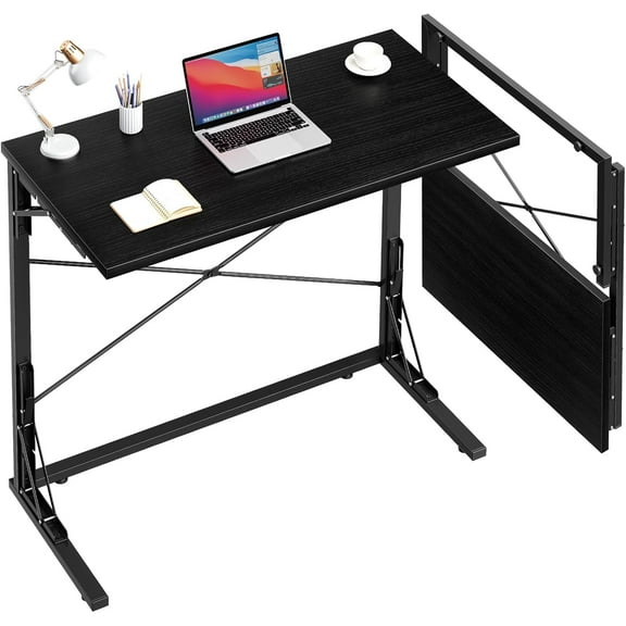 31.5" Folding Desk, Foldable TV Tray Table for Eating on Couch, Extra Large TV Dinner Trays, Portable Fold Computer Writing Desk Table for Home Office, Black