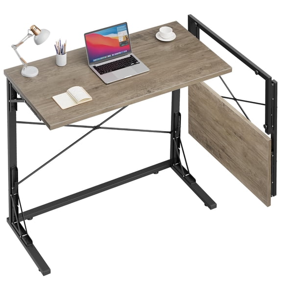 31.5" Folding Desk  Foldable Tv Tray Table For Eating On Couch Extra Large Dinner Trays Portable Fold Computer Writing Home Office Greige