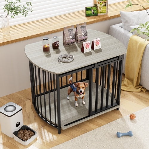 31.5 Furniture Style Dog Crate For Small And Medium Dogs, Wooden Cage Indoor Kennel Furniture, Modern Dog Crate End Table With Double-Doors