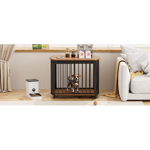 31.5" Furniture Style Dog Crate for Small and Medium Dogs, Wooden Cage Indoor Kennel Furniture, Modern Dog Crate End Table with Double-Doors, Brown