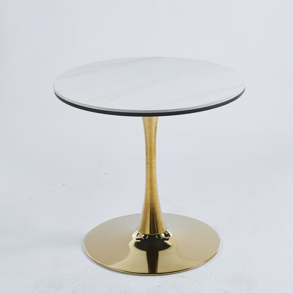31.5"GOLDEN AND WHITE Tulip Table Mid-century Dining Table for 2-4 people With Round Mdf Table Top, Pedestal Dining Table, End Table Leisure Coffee Table,ceramic top