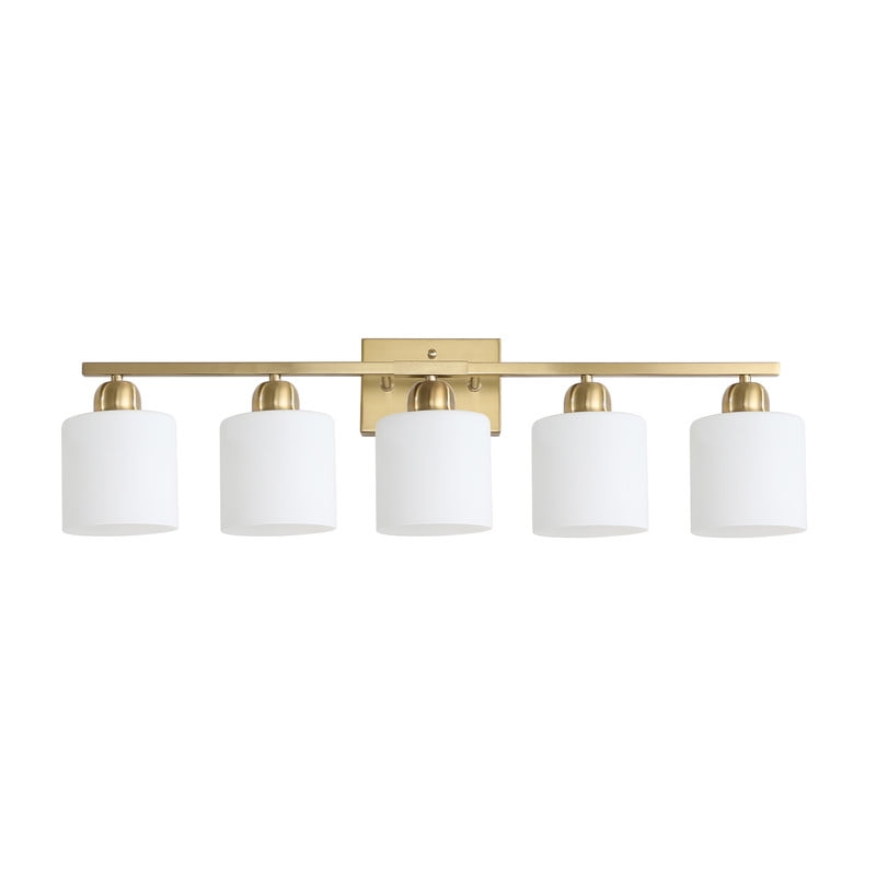 31.5" Gold Bathroom Vanity Light Fixture – 5-Light Modern Wall Sconce with Frosted Glass Shades, E26 Socket (Bulbs Not Included)