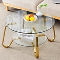 thumbnail image 1 of 31.5" Gold Round Glass Coffee Table Modern Living Room Table 2-Layer Sofa Center Cocktail Table for Small Space Apartment, Clear Top and Retro Metal Frame (Gold), 1 of 7