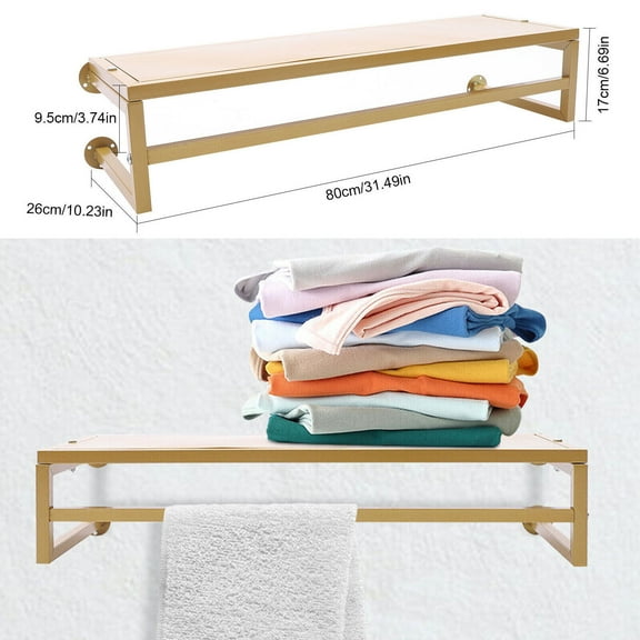 31.5'' Gold Vintage Wall Mounted Clothes Rod Rack Garment Hanging Clothing Bar