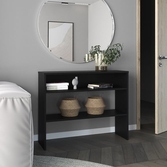 Black, Modern Library Desk - Multi - Functional Display - Small Work Area - Ready to Assemble