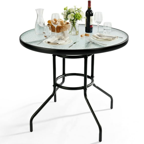 Zimtown 31.5in Round Outdoor Table with Umbrella Hole for Garden Patio, Dark Chocolate