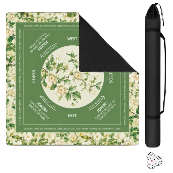 31.5 Inch American Mahjong Mat 3mm Thick Green Pink, Non-Slip Rubber Mat with Rules Shipped Rolled No Creases, Noise-Reducing Tabletop Pad