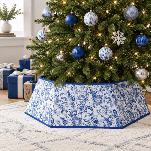 31.5 Inch Blue White Chinoiserie Fabric Christmas Tree Collar