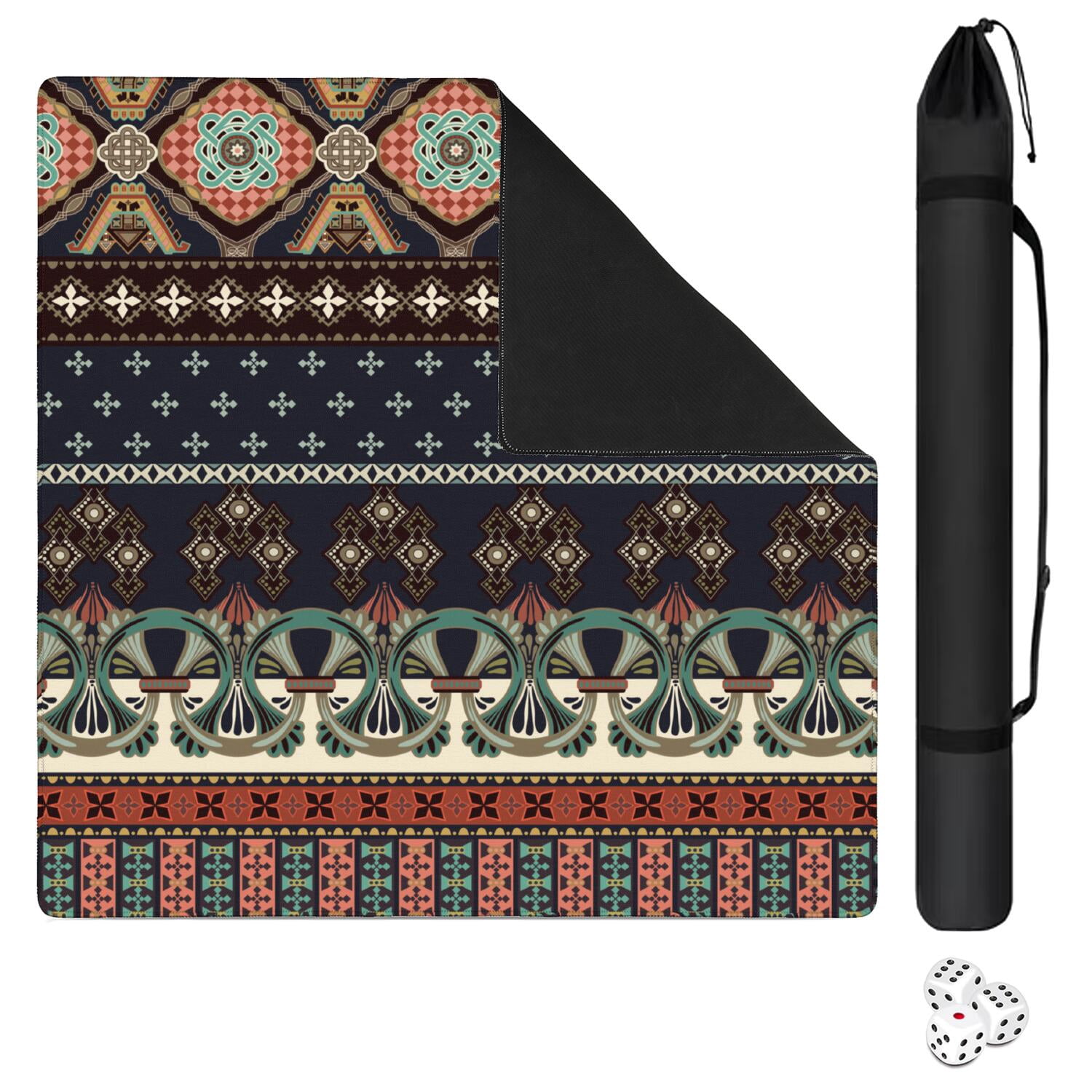 31.5 Inch Bohemian Game Mat Made of Premium Rubber Material with Anti-Slip Surface Grip and Noise Dampening Properties for Mahjong Tiles Board Games