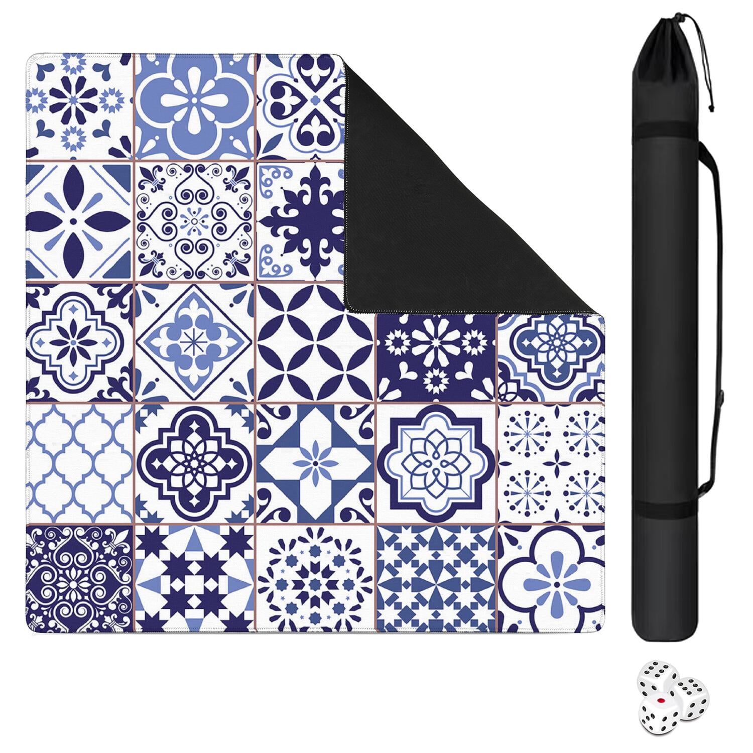 31.5 Inch Boho Mahjong Game Table Mat, Professional Rubber Pad Non-Slip and Noise Reducing, Perfect for Card Games Board Games and Family Game Night