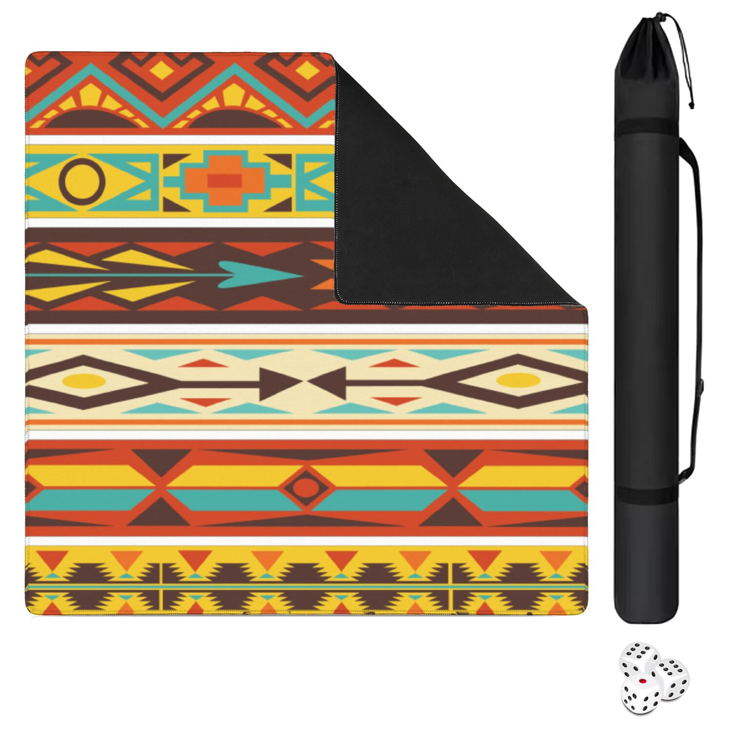 31.5 Inch Boho Mahjong Table Mat, Anti-Slip Noise Dampening Rubber Pad for Tiles, Multi-Functional Mat for Card Games Board Games and Tabletop Protection