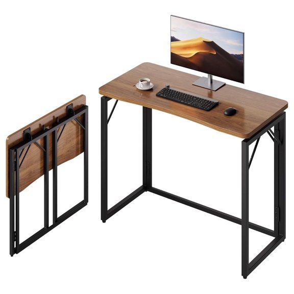 31.5 Inch Brown Folding Desk No Assembly Wooden Top Particle Board Workstation for Home Office Dorm Kitchen Space Saving Portable Computer Table