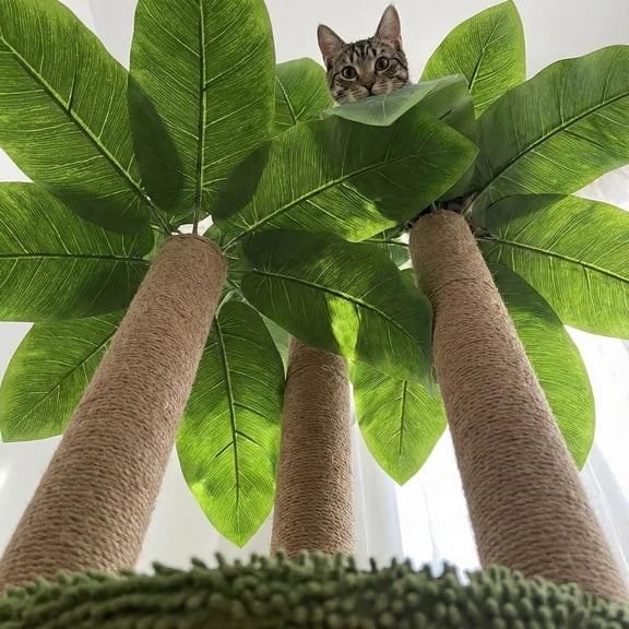"31.5 Inch Cat Scratching Post Tree | 3 Sisal Poles + 2 Interactive Dangling Balls | For Indoor Kittens & Adult Cats"