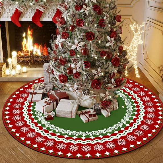 31.5 Inch Christmas Carpet Tree Skirt - Velvet Vintage Glitter Cover for Christmas Party & Home Holiday Decor