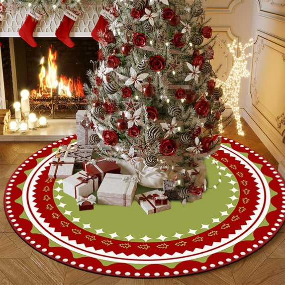 31.5 Inch Christmas Carpet Tree Skirt - Velvet Vintage Glitter Cover for Christmas Party & Home Holiday Decor