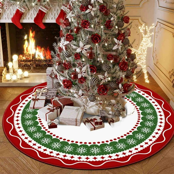 31.5 Inch Christmas Carpet Tree Skirt - Velvet Vintage Glitter Cover for Christmas Party & Home Holiday Decor