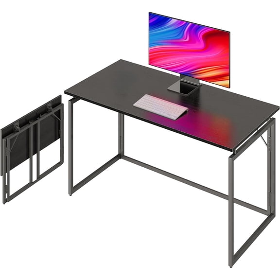 31.5 Inch Foldable Writing Workstation, Wood Surface Collapsible Table for Household Study Bedroom Apartment Dormitory, Pre-Assembled Compact Computer Desk for Working Drawing Crafting Small Indoor L