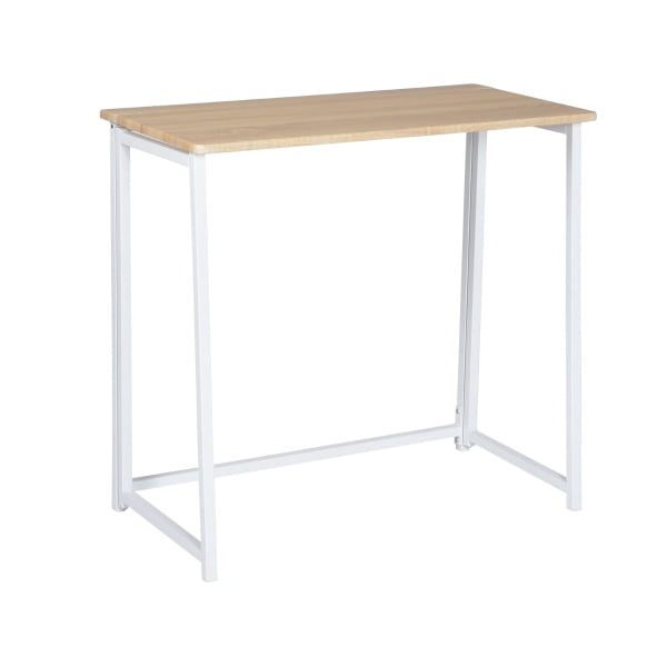 31.5 Inch Folding Laptop Desk, Light Oak Compact Writing Workstation with Removable Top Shelf, Space-Saving Foldable Study Table for Small Spaces Home Dorm