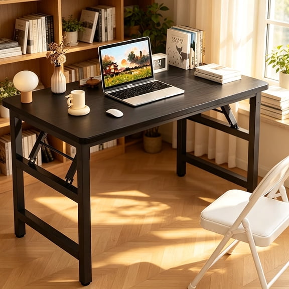 31.5 Inch Folding Table, Square Folding Desk for Small Space, Small Foldable Desk No Assembly, Black